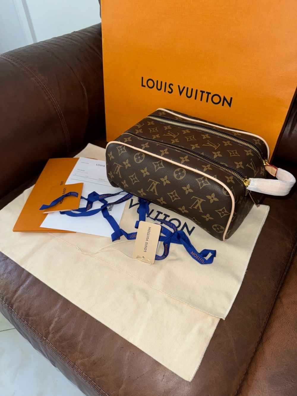 Louis Vuitton Monogram Double-Zip Toiletry Bag in Brown and Cream